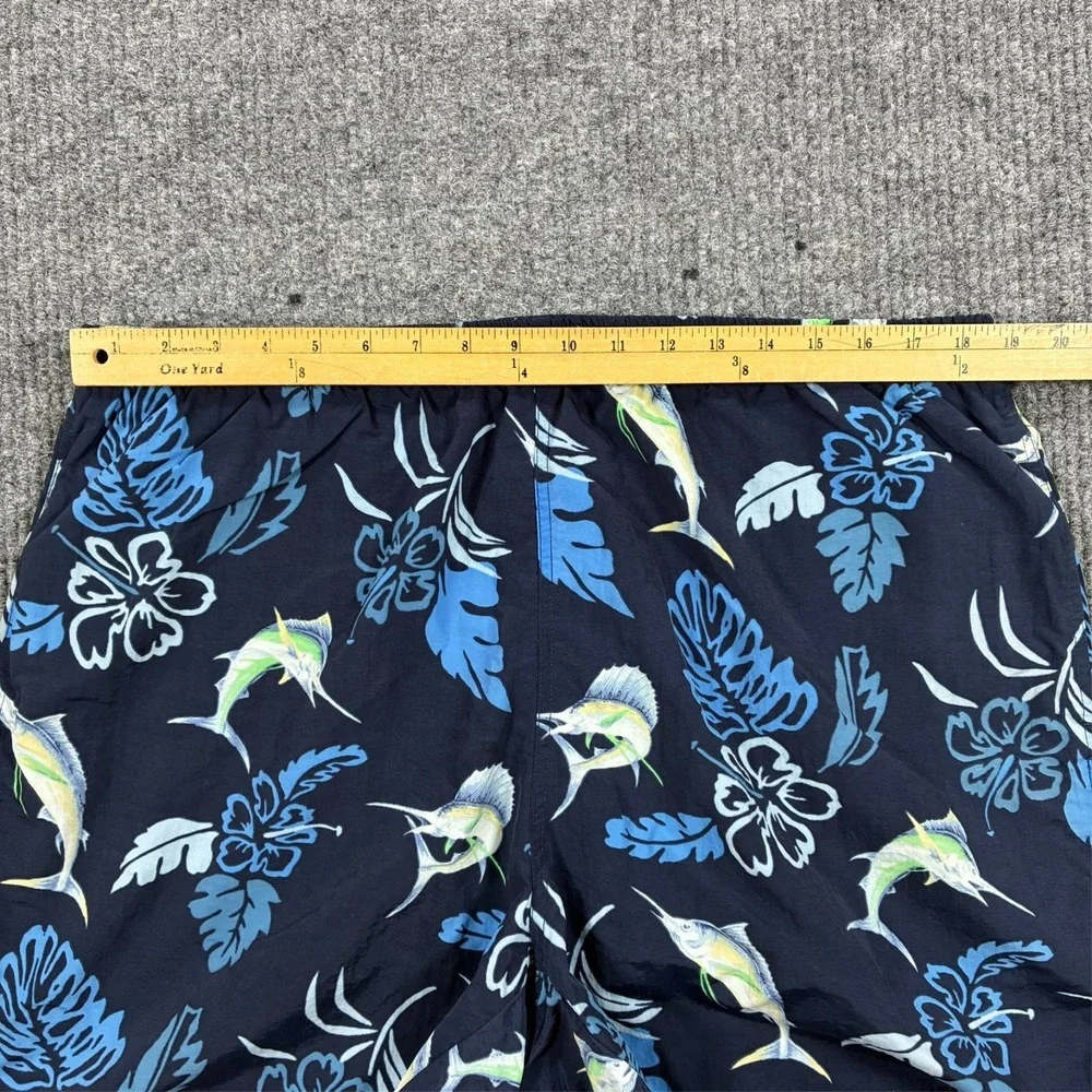 Nautica Mens XL Swim Trunks Fish Hawaiian Print Navy Mesh Lined Beach Shorts